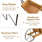 Wooden Wagon Planter, Flower Cart Display Stand w/Metal Wheels & Removable Magnetic Decoration, Wagon Decorative Garden Planter for Plants & Seasonal Displays, Pine Wood (Brown)