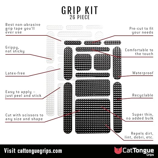 CATTONGUE GRIPS Non-Abrasive Grip Tape Strips - Heavy-Duty, Pre-Cut Anti-Slip Tape for Phones, Tablets, Crafting & More - Indoor & Outdoor Anti-Slip Solution (Clear, 1-Pack)
