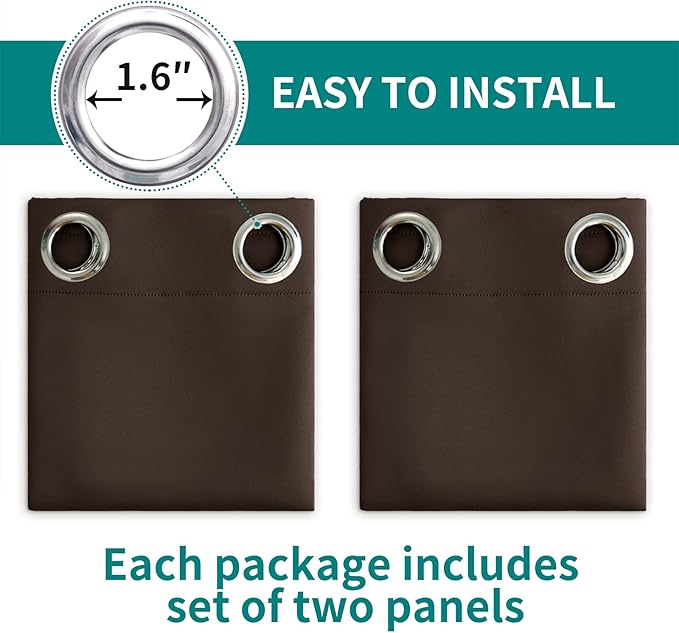 BGment Brown Blackout Curtains 72 Inch Length 2 Panels Set, Grommet Thermal Insulated Room Darkening Curtains for Bedroom, Each 46 x 72 Inch