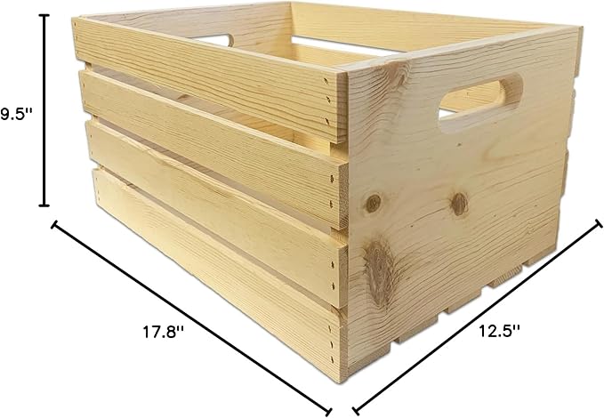 Wilson Large Wooden Pine Crate for Storage and Decoration at Home, Office, Kitchen, Bedroom, and Retail (12.5"x9.625"x17.875") (Set of 3)