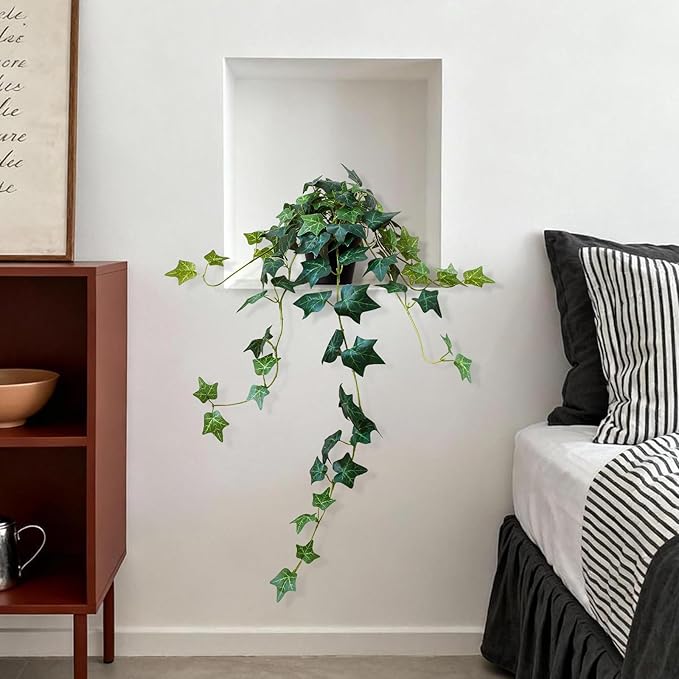 Fake English Ivy Artificial Plants - Realistic Artificial Silk Ivy Vines with Pots, Faux Plants Indoor Home Decor, Low Maintenance Hanging Plant Decoration