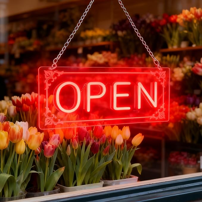 Open Signs for Business, LED Neon Open Sign Lighted Open Lights for Business Window Door Wall Hanging Coffee Snack Bar Restaurant Barbershop Retails Store Shop, USB Power & Dimmab