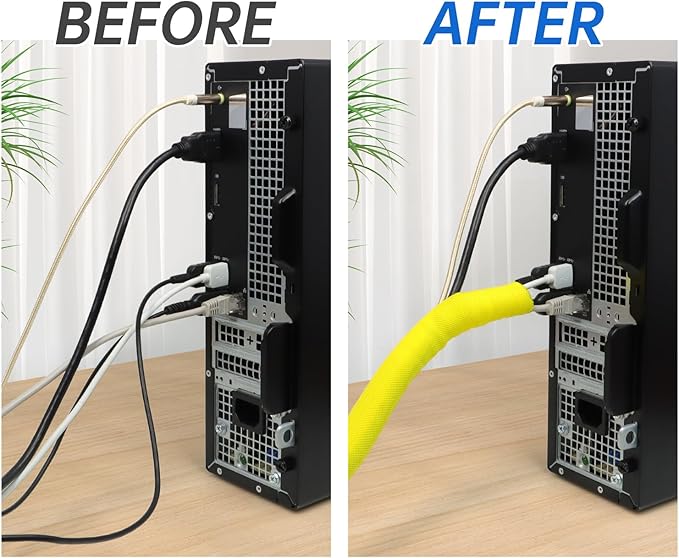 Split Braided Cable Sleeve，Flexible Wire Loom Tubing, Automotive Cord Protector Pet Proof, Cable Management for Computer TV Electric Wires Harness 16ft (Yellow, 19mm（3/4")