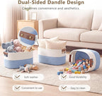 Cotton Rope Basket, Storage Baskets with Handle, 15x10x9 Inch Woven Basket for Shelves, Laundry, Towels, Clothes, Books (White/Blue 3Pack)