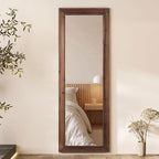 Farmhouse Standing Mirror Full Length, 64"X21" Rustic Wood Frame Floor Mirror with Stand, Full Body Mirror for Bedroom Living Room Entryway, Hanging or Leaning Wall-Mounted, Tempered Glass, Brown