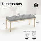 LOULENS 43.9" Linen Fabric End of Bed Bench, Vintage French Upholstered Button Tufted Entry Bench, Window Seat with Carved Wood Legs for Bedroom, Living Room, Entryway, Foyer, Hallway, Light Grey