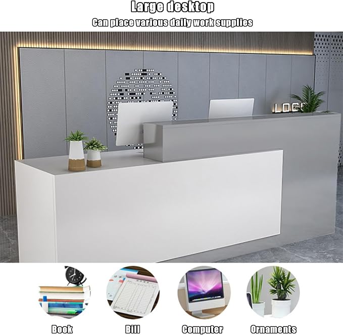 Reception Counter Desk With Lockable Drawers, Modern Retail Front Desk, Wooden Computer Table for Home Office, Checkout, Beauty Salon, Lobby