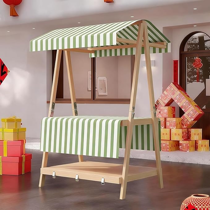 Movable Stall Display Stand, Foldable Vending Stand Kiosk Display Trolley with Canopy, Portable Food Cart, for Selling Snacks/Sweets/Toys, Multiple Colors(Green A,140 * 190cm)
