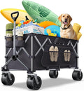 Heavy Duty Collapsible Wagon - 440lbs Capacity All-Terrain Folding Cart with Big Wheels for Family Beach Days, Camping & Grocery Haul | One-Click Fold & Washable Fabric