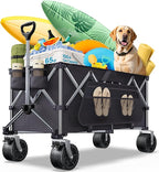 Heavy Duty Collapsible Wagon - 440lbs Capacity All-Terrain Folding Cart with Big Wheels for Family Beach Days, Camping & Grocery Haul | One-Click Fold & Washable Fabric