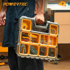 POWERTEC Small Parts Organizer & Tool Box – 20 Compartments, IP65 Water & Dust Protection, Stackable Storage with Interlocking Latch, Removable Bin, Dividers, Clear Lid, Portable Design (72366)