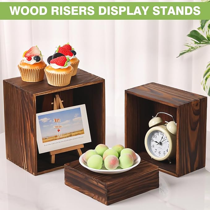 6 Pack Wood Cake Cupcake Stand Buffet Risers, Wooden Display Stand Wood Display Riser, Square Food Display Risers for Party Wedding Birthday Home (6" 7" 8" 9" 10" 11")