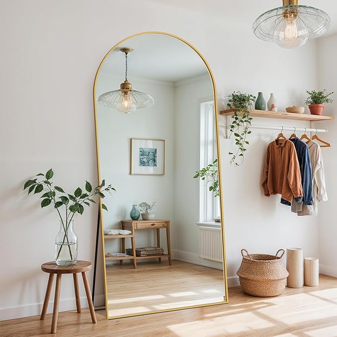 Full Length Mirror, 71" x 28" Arched Full Body Mirror Large Standing Floor Mirrors, Mirrors for Bedroom, Bathroom, Living Room Standing or Wall Leaning, Gold