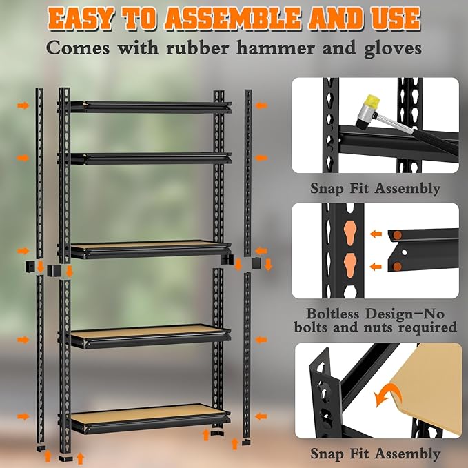 LEVELEVE 5-Tier Heavy Duty Storage Shelving Unit, 2020 lbs Capacity, Adjustable Metal Utility Shelf, 35" L x 16" W x 73" H for Garage, Kitchen, Pantry, Basement, Bathroom, Laundry