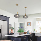 KCO Lighting Mid Century Modern Gold Glass Pendant Lighting Smoke Grey Globe Pendant Lights Kitchen Island Industrial Brass Gold Hanging Ceiling Light Fixture for Dining Room