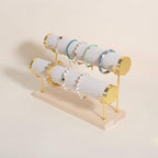 GemeShou Velvet Bangle storage oragenizer for selling,Beige bracelet storage rack for boutique store, Velvet wrap watch holder with wooden base for women girls【Bracelet holder-two tiers】