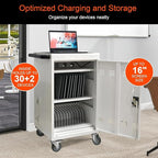 32 Devices Laptop Charging Cart, Tablet Storage Carts for Pad Up to 16.3" Screen Size, Classroom Computer Mobile Charging Station for Pads,Chromebooks,Laptops,Security Storage (White)