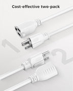 [UL Listed] Cable Matters 2-Pack 16 AWG Heavy Duty 13A Short Power Extension Cord - 1ft, 3 Prong Power Cord Extension, NEMA 5-15P to NEMA 5-15R, White