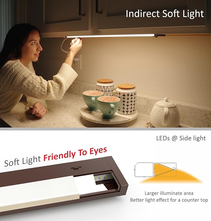 LED Under Cabinet Lighting Hardwired or Plug in, 32 Inch 16W, Dimmable 5 Color 2700K/3000K/3500K/4000K/5000K, Linkable Eyes Care Design Counter Lights for Kitchen, Sink, ETL Listed, Bronze
