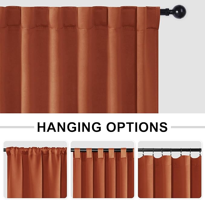Hiasan Fall Blackout Patio Sliding Door Curtain Extra Wide Thermal Insulated Privacy Room Divider Curtain with Back Tab & Rod Pocket for Bedroom Partition Glass Door (100 x 84 Inches, Burnt Ochre)