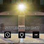 2 Pack 50W Warm White Led Flood Lights Outdoor,3000K Super Bright 7500LM Security Lights with Plug,Exterior IP66 Waterproof FloodLight for Basketball Court, Yard, Garden, Playground