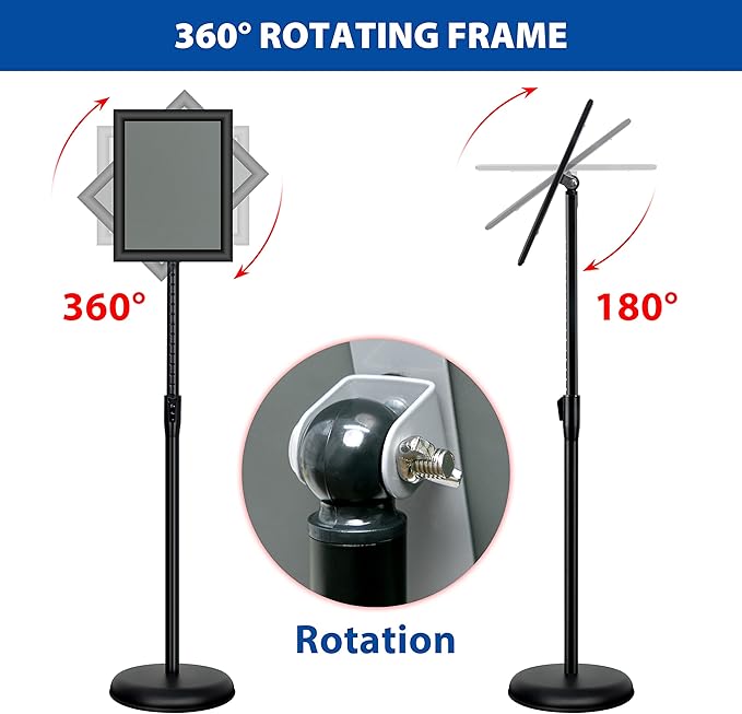 6Packs 8.5x11 Inch Adjustable Pedestal Poster Sign Stand, Heavy Duty Floor Standing Sign Holder Stand Aluminum Snap Open Frame for Vertical and Horizontal View Sign Displayed(Black)