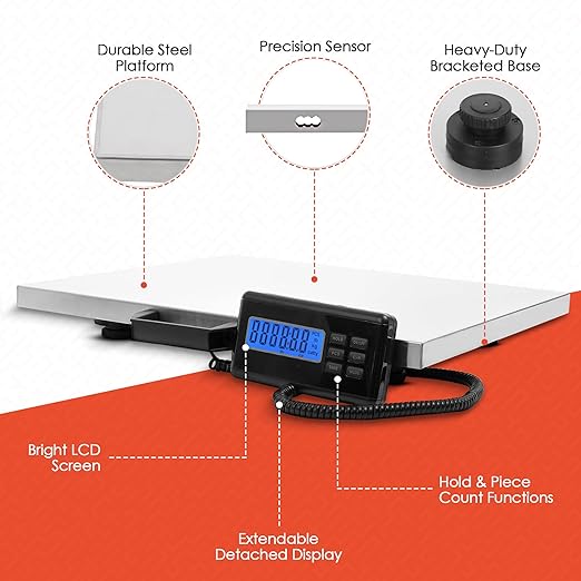 Houseables Shipping Scale, Platform Scale, Industrial, Heavy Duty, 400 LB, Weight Machine for Luggage, Packages, Postal, Floor, Commercial, Package, Business, Weighing, Large Platform, Digital, 22x18