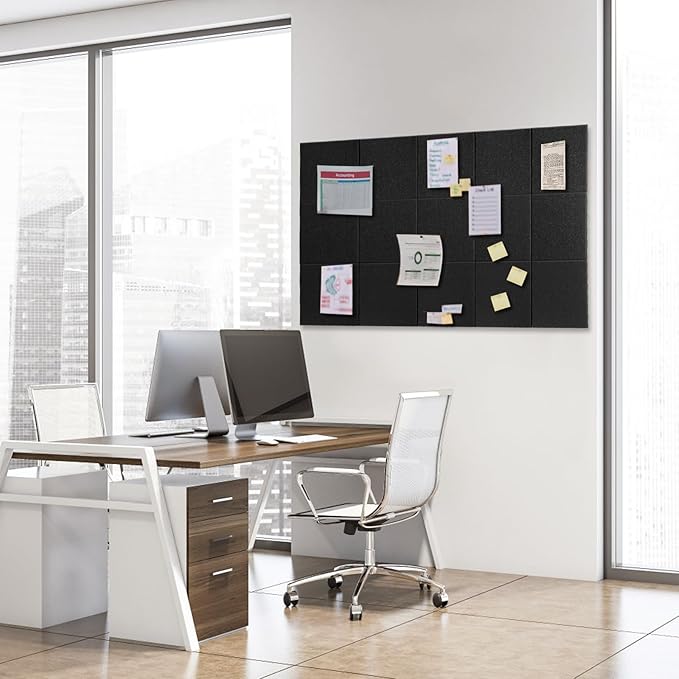 MAXECHO Large Cork Board for Wall 59" × 36", Black Bulletin Board, 15 Pack Felt Wall Tiles with Pushpins for Office Corkboard Tack Board Push Pin Board Felt Board