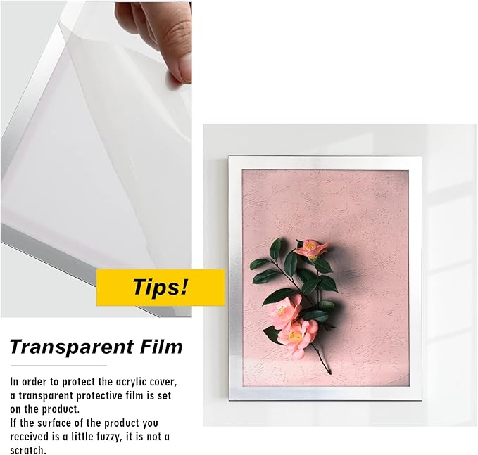 Acrylic Magnetic Sign Holder, Easy-Opening 8.5 x 11 Wall Mount Display Frames, Self Adhesive Back Plastic Clear Document Frame, Horizontal & Vertical Display (Silver, 6Pack)