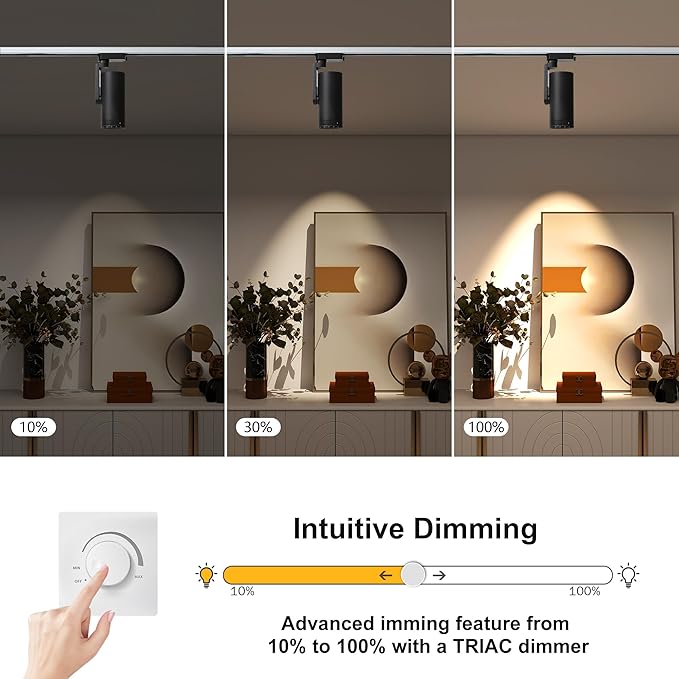 LED 12W Dimmable Track Lighting Heads with 10° to 55° Adjustable Beam Angle H Type 97 CRI 3000K Warm White Ceiling Spotlight for Accent Task Art, 1080lm, Black