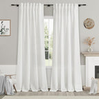 Nanspring Off White Linen Blend Semi Sheer Curtains 86 Inches Long 2 Panel Set Pocket Back Tab Light Filtering Decorative Decor Curtain Drapes for Bedroom Living Room 52x86