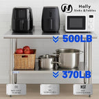 Hally Stainless Steel Table for Prep & Work 30 x 48 Inches, NSF Commercial Heavy Duty Table with Undershelf and Backsplash for Restaurant, Home and Hotel
