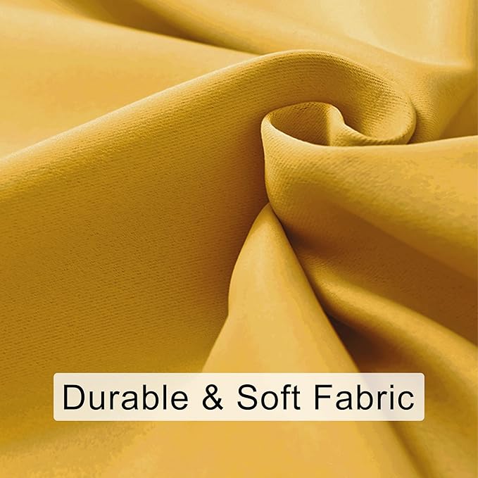 JIUZHEN Blackout Curtains for Bedroom - Thermal Insulated Room Darkening Noise Reducing, 52 x 63 Inch Length Curtains for Living Room, Set of 2 Panels with Tiebacks, Mustard Yellow