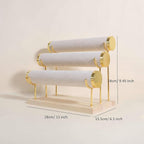 GemeShou Velvet Bangle storage oragenizer for selling, Beige bracelet storage rack for boutique store, Velvet wrap watch holder with wooden base for women girls【Bracelet holder-three tiers】