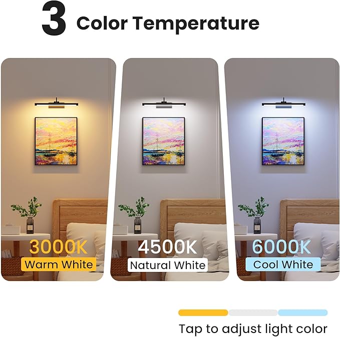 16" Picture Light with 6000mAh Battery - Black Operated Wireless Wall Sconce with Remote & Timer for Paintings, Photos & Frames