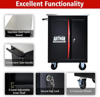 Double-Door Heavy-Duty Rolling Steel Tool Cart with Handle&Wheels, Metal Storage Organizer Cabinet, Tool Chest for Efficient Tool Storage in Garage, Warehouse, Workshop, Repair Shop, Black&RED