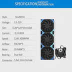 120mmx3 360mm Adjustable Computer PC Vent Fans 3-12V Speed Controller for Chicken Coop Rack Space Window Wall Cabinet Server Mining Rig Exhaust Cooling