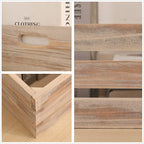Large Size Wood Crates for Storage, Decorative Vintage Walnut Wooden Boxes for Display, Handmade Solid Wood Set of 3 Rustic Crates (Walnut)