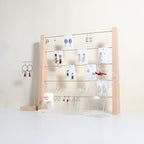 GemeShou 5 Tiers Beech Earring display stands for selling, Wooden Jewelry Shelf, Earring Storage Organizer, Brass earring holders with 30 PVC cards for stud Dangle Hoop【Beech 5-Tier】