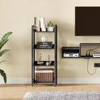 Rolanstar Bookshelf, 4-Tier Storage Rack, Narrow Corner Bookshelf, Display Wooden Shelves for Living Room, Bathroom, Balcony, Kitchen,Black