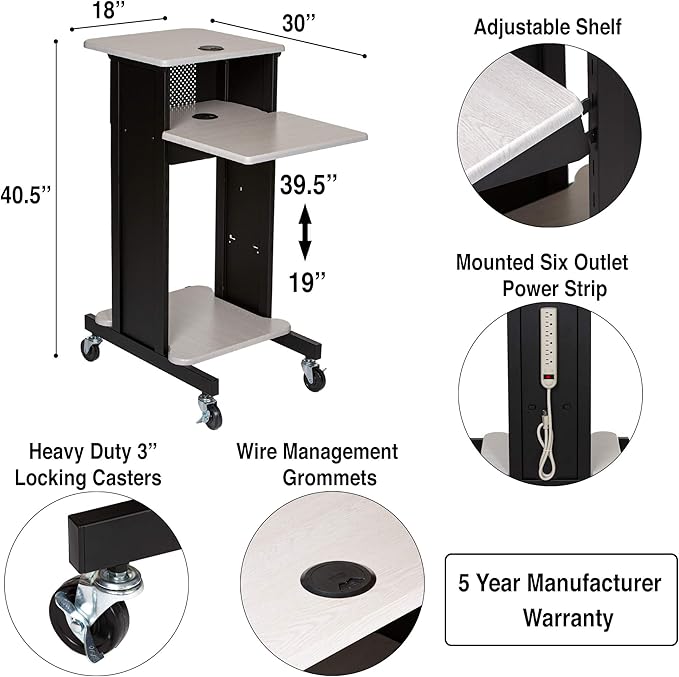 OEF Furnishings Presentation Cart and Stand, OEFPRC200, Steel Frame, Ivory Woodgrain