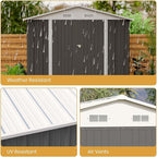 Patiowell 12 x 8 FT Outdoor Storage Shed, Steel Shed Storage House with Design of Lockable Doors, Utility and Tool Storage for Garden, Patio, Backyard, Outside use, Gray