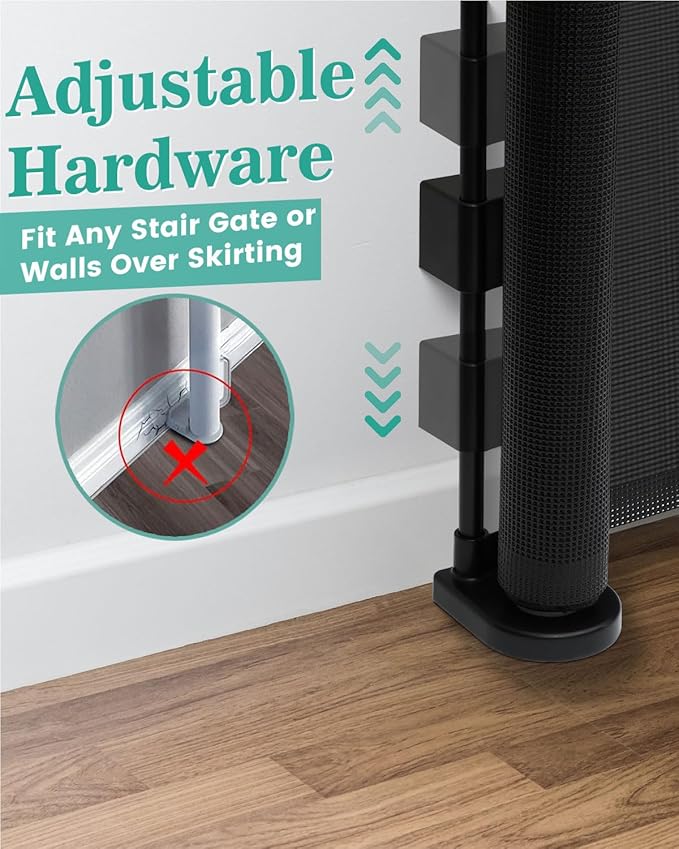 59 inch Retractable Baby Gates 34 inch Tall, Retractable Gate with Reinforced Strip Design to Prevent Crawling Through, 5 FT Retractable Dog Gate for Stairs, Doorways, Hallways, Indoor/Outdoor