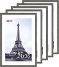 VCK 24x36 Poster Frame 5 Pack, Gray Solid Wood Picture Frame, Exclusive Wood Grain, Wall Mounting Hanging