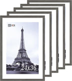 VCK 24x36 Poster Frame 5 Pack, Gray Solid Wood Picture Frame, Exclusive Wood Grain, Wall Mounting Hanging