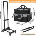 Large Rolling Cleaning Caddy with Detachable Trolley & Lid, Cleaning Cart on Wheels with Shoulder Strap & Handles, Cleaning Supplies Organizer with Multi Pockets for Cleaning Tools Storage