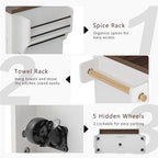 Rolling Kitchen Island with Two-Tier Bar Counter and Power Outlets, 3 Drawers & 4 Door Shelves, Mobile Kitchen Cart with Storage Cabinets & Locking Wheels for Dining Room & Kitchen, 53-Inch, White