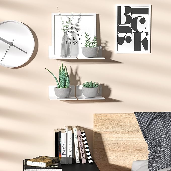 6 Inches Acrylic Small Wall Shelves 2 Pack, Floating Shelf for Wall Mounting, Acrylic Display Ledges for Funko Pop Figures, Home Décor, Living Room, Gaming Room, Plants(6 inch, White)