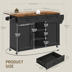 Kitchen Island with Power Outlets & Drop Leaf, Kitchen Cart with Storage, Drawer and Spice Rack, Tower Rack, Island Table, Black and Rustic Brown