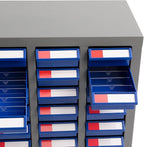 75 Drawer Parts Cabinet,Metal Tool Cabinet with Each Drawer 5.5 Lbs Load ,Bolt and Nut Tool Storage Box with Hooks , Material Cabinet for Hardware Stores, Warehouses, Car Repair Shops(Grey & Blue )